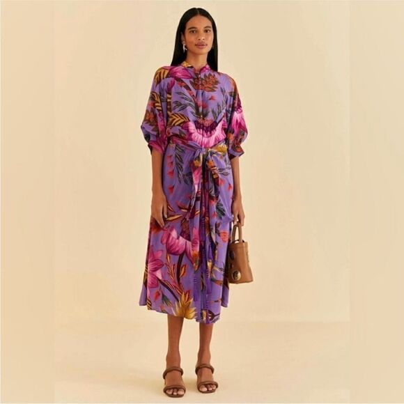 FARM Rio NWT Maxi Flowers Maxi Dress Purple Size XS MSRP $265 - Picture 1 of 11